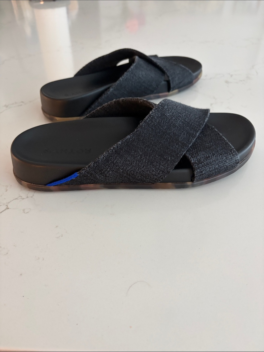 Rothy's Charcoal Black Crisscross Slide Sandals - Picture 2 of 4